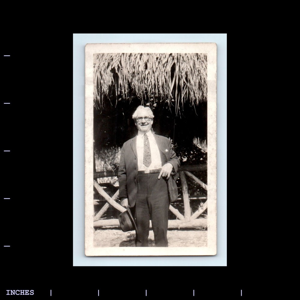 Old Vintage Photo MAN SUIT HAT AND GLASSES STANDING OUTSIDE