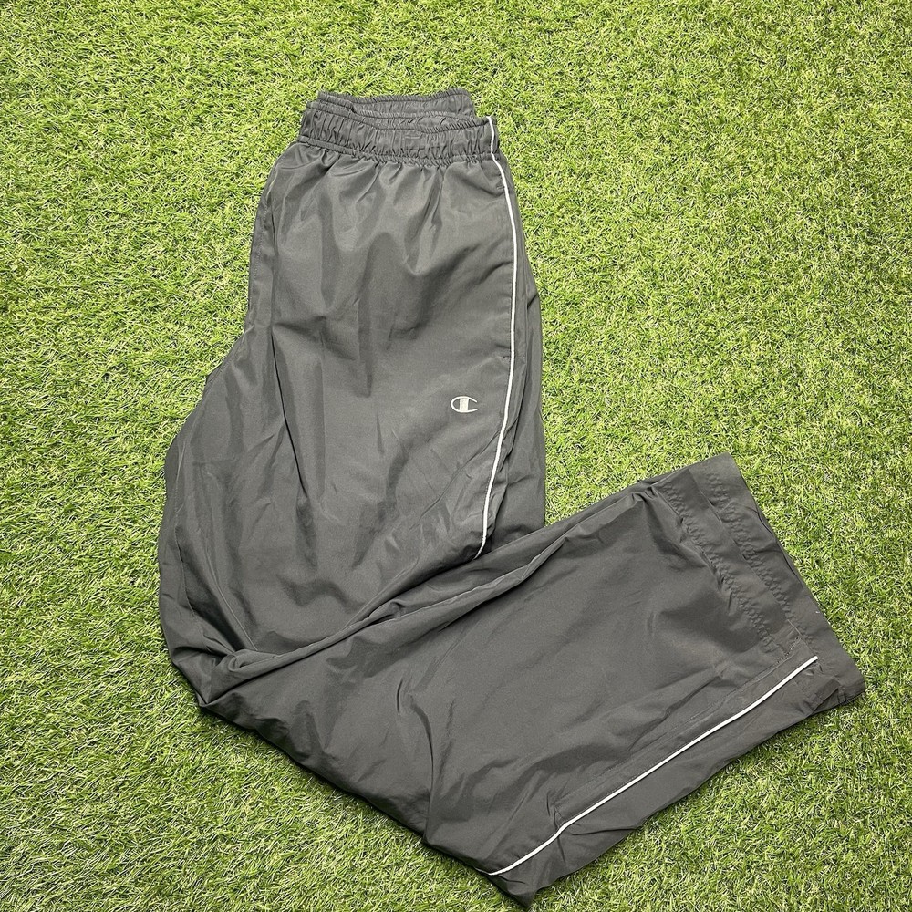 Vintage Y2K Track Windbreaker Pants Champion Gray With Stripe Mens M Baggy Lined