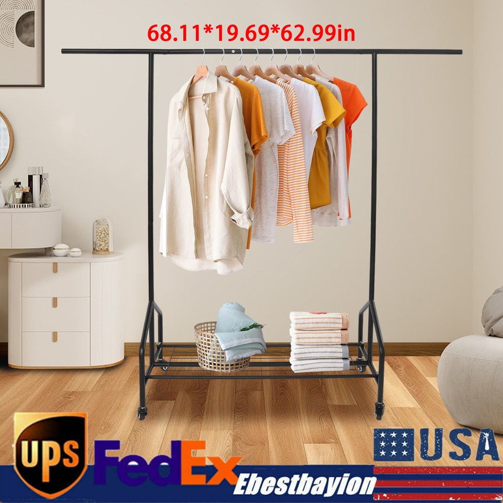 Rolling Clothing Rack with Wheels and Shelves for Garment Organization