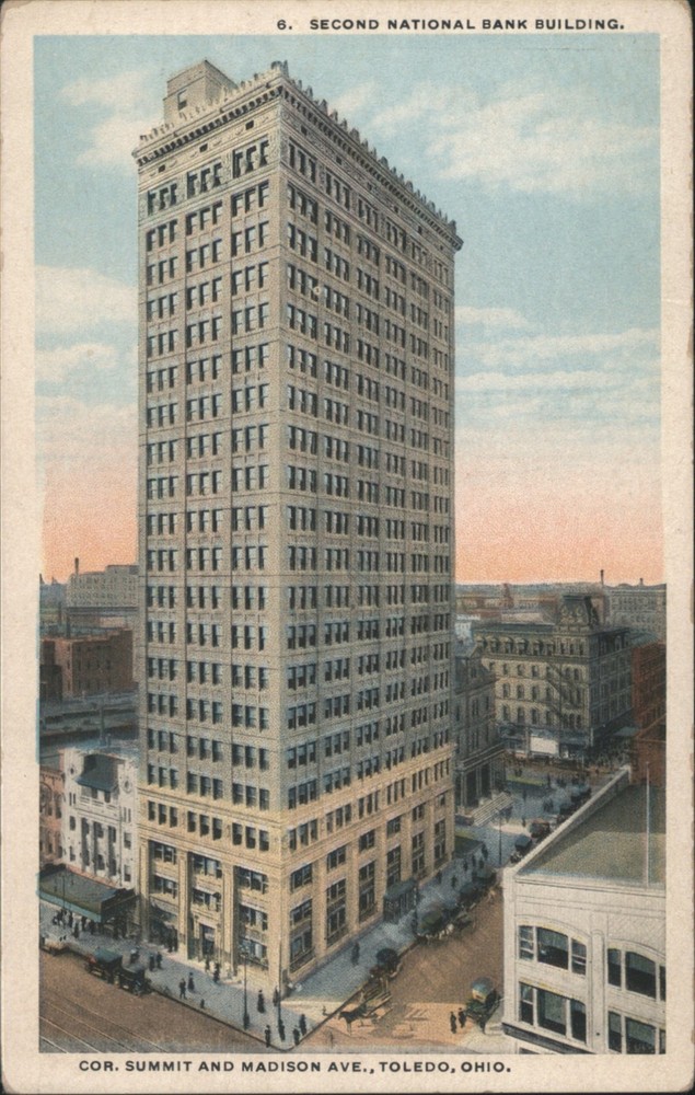 TOLEDO, Ohio OH Second National Bank Building, Summit & Madison Ave. Postcard