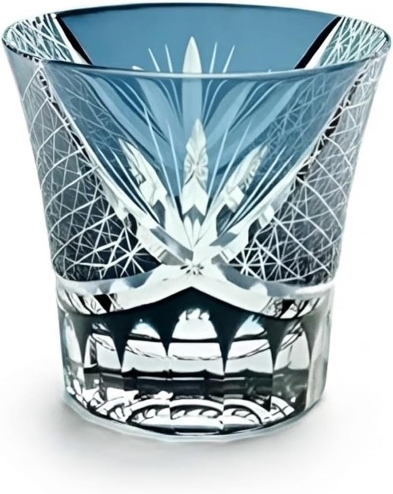 Edo Kiriko Style 8 oz Crystal Whiskey Glass Hand Cut Premium Cocktail Rock Glass