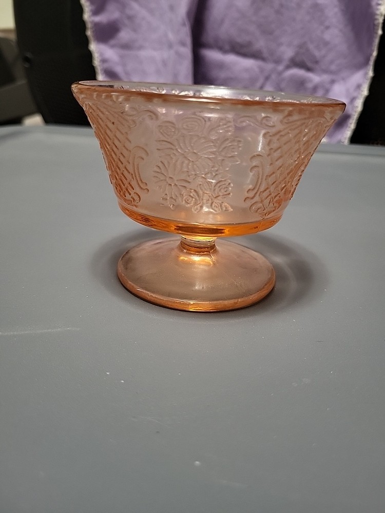 Vintage Pink Depression Glass Footed Sherbet ice cream Bowl glass
