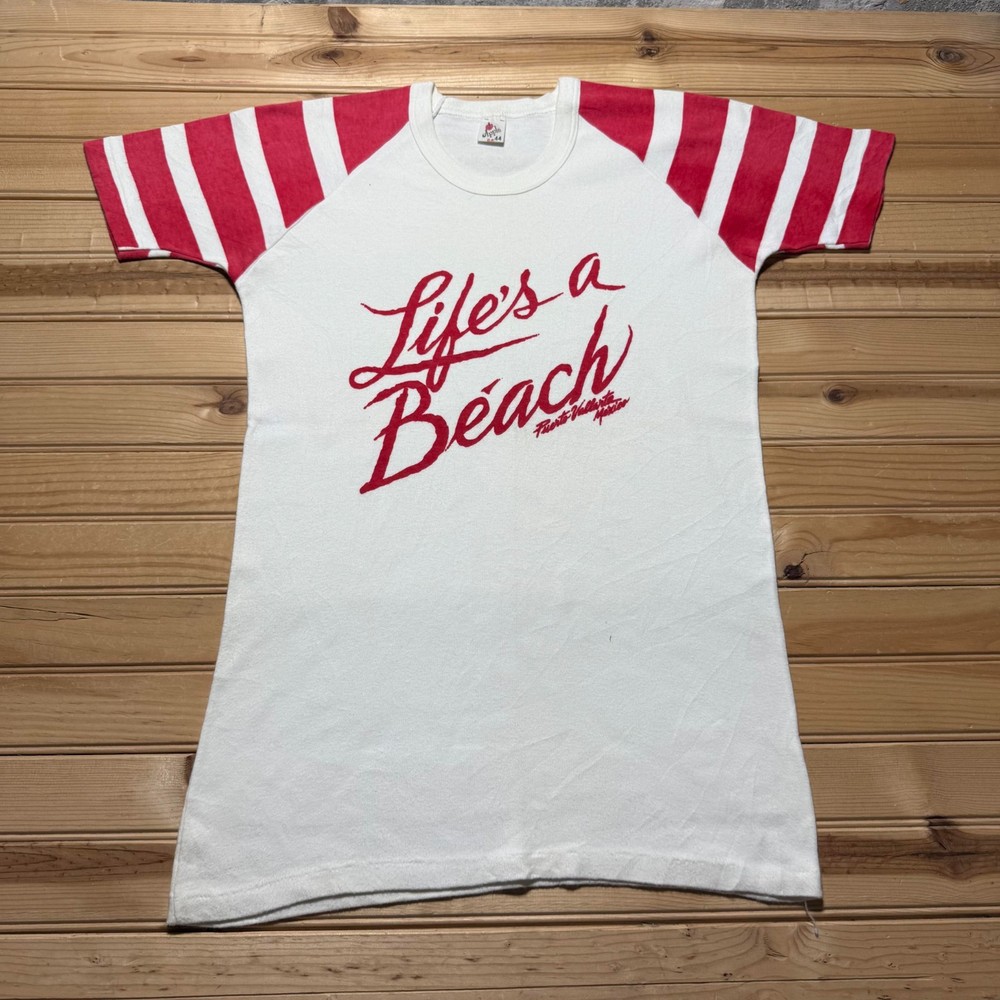 Vintage 80s Life's A Beach Puerto Vallarta Mexico Surf Souvenir T-Shirt Size 44