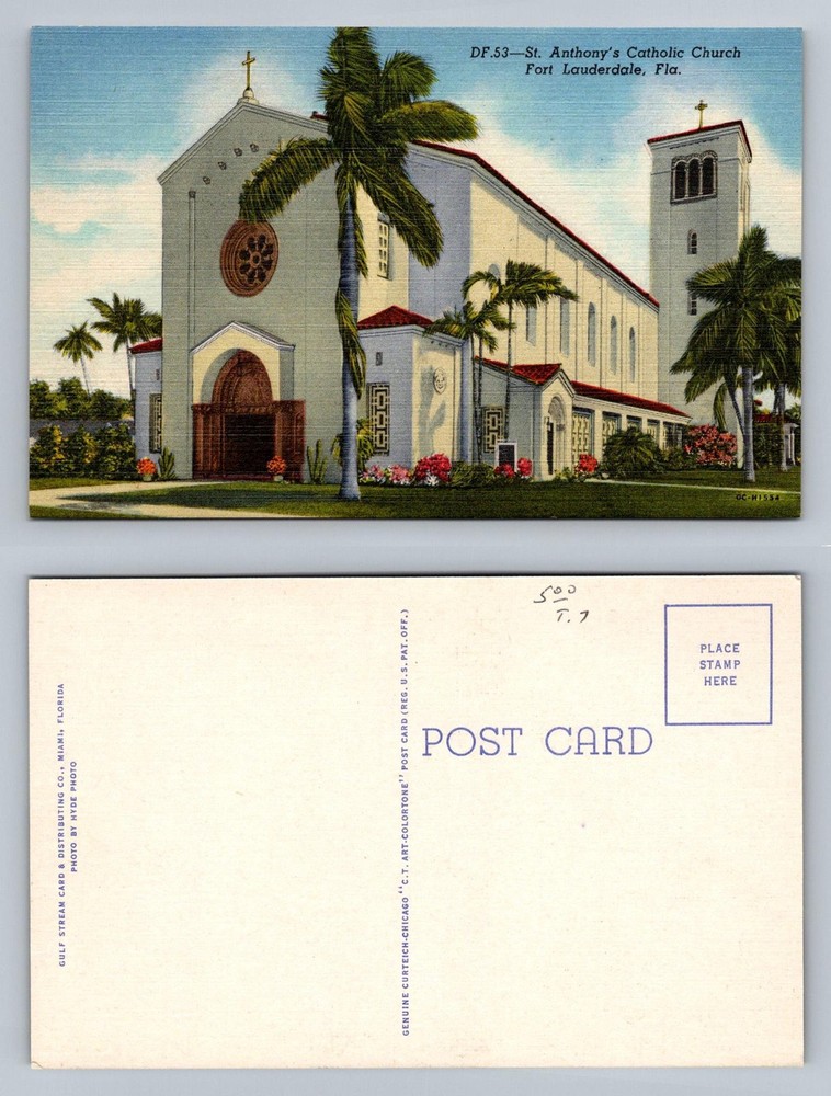 Ft. Lauderdale, FL-Florida, St. Anthony Catholic Church Post Vintage Postcard