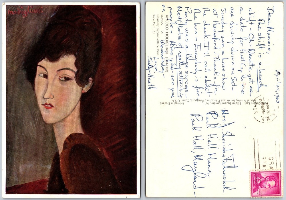 Continental Modigliani Portrait Postcard