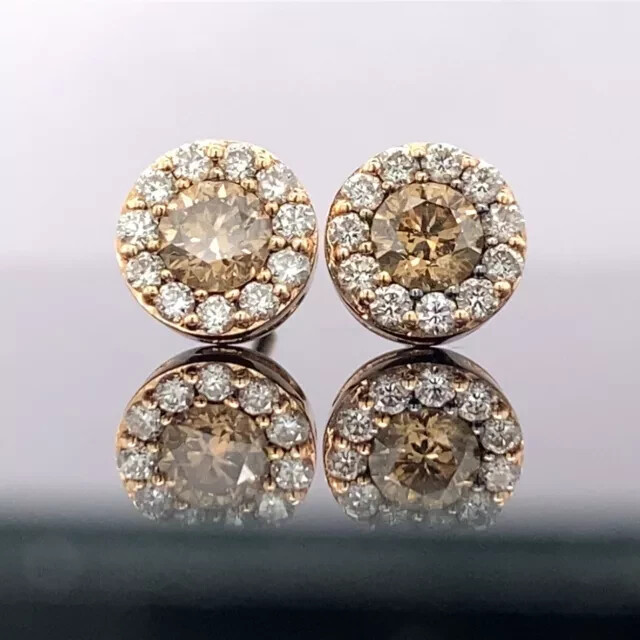 Round Cut Simulated Brown Diamond Unisex Xmas Stud in 14K Gold