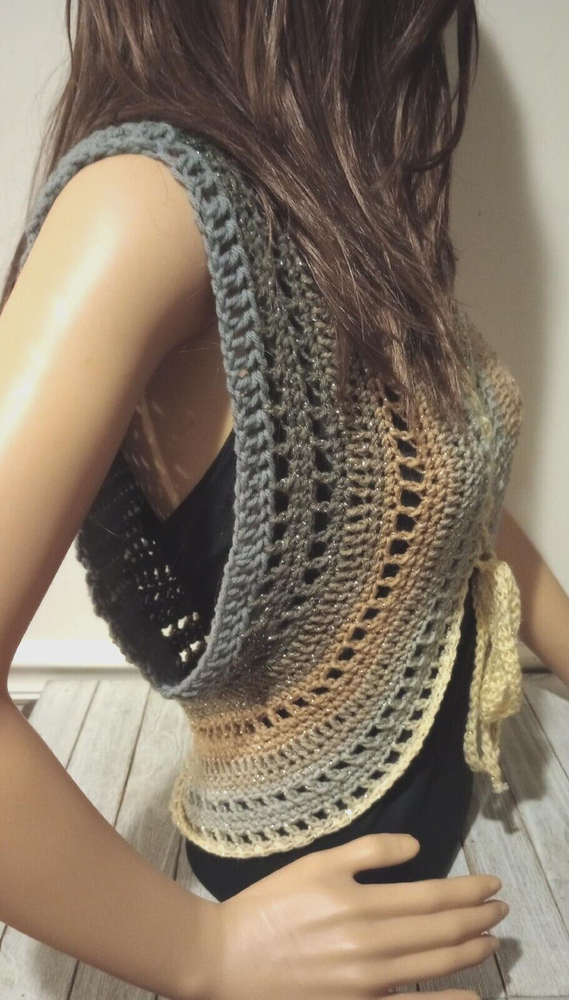 crochet handmade womans boho vest top festival large xl eclipse sparkle