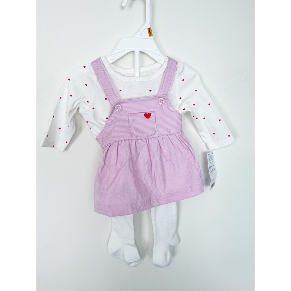 Carter's Baby Girls Corduroy 3-Piece Heart Print Long Sleeve Dress Set Newborn