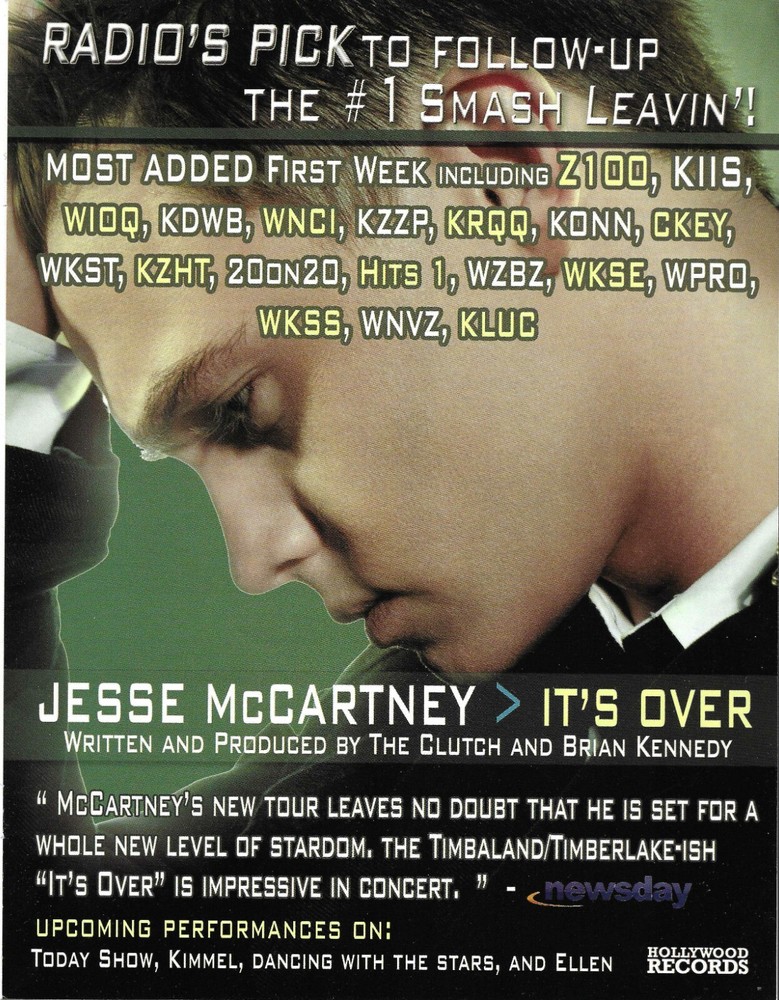 JESSE McCARTNEY Rare 2008 Over PROMO TRADE AD Poster of Departure CD MINT 8.5x11
