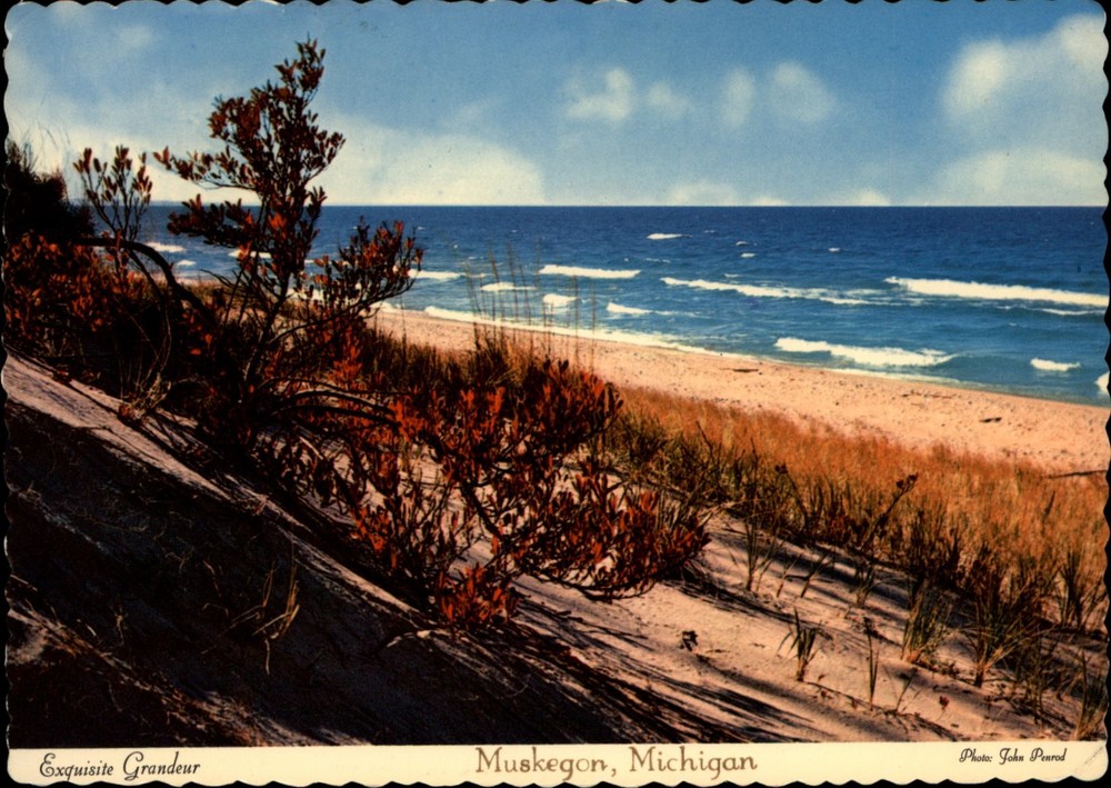 Muskegon Michigan Beach view vintage postcard n106