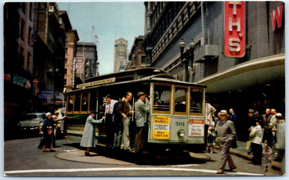 Postcard - Cable Cars on Turntable, Powell & Market Streets, San Francisco, CA