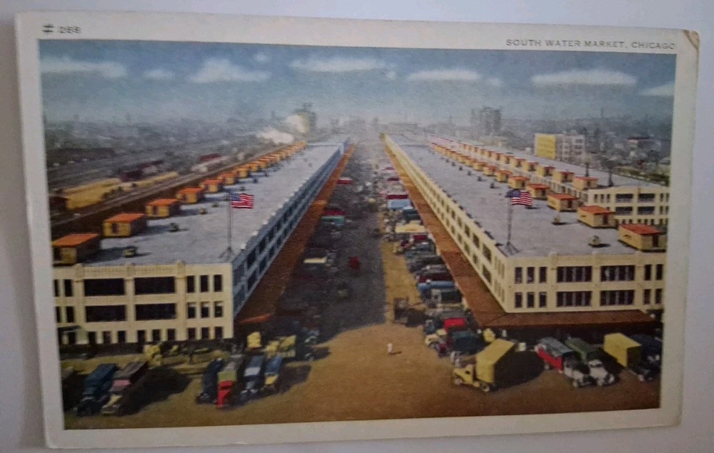 South Water Market, Chicago IL Railroad Yards White Border Postcard