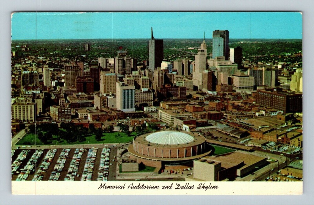 Dallas TX-Texas, Aerial View, Memorial Auditorium, City Skyline Vintage Postcard