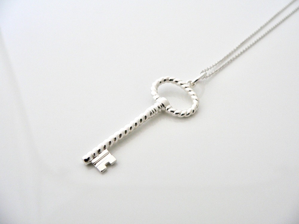 Tiffany & Co Twist Oval Key Necklace Pendant Charm Chain Love Gift Silver T & Co