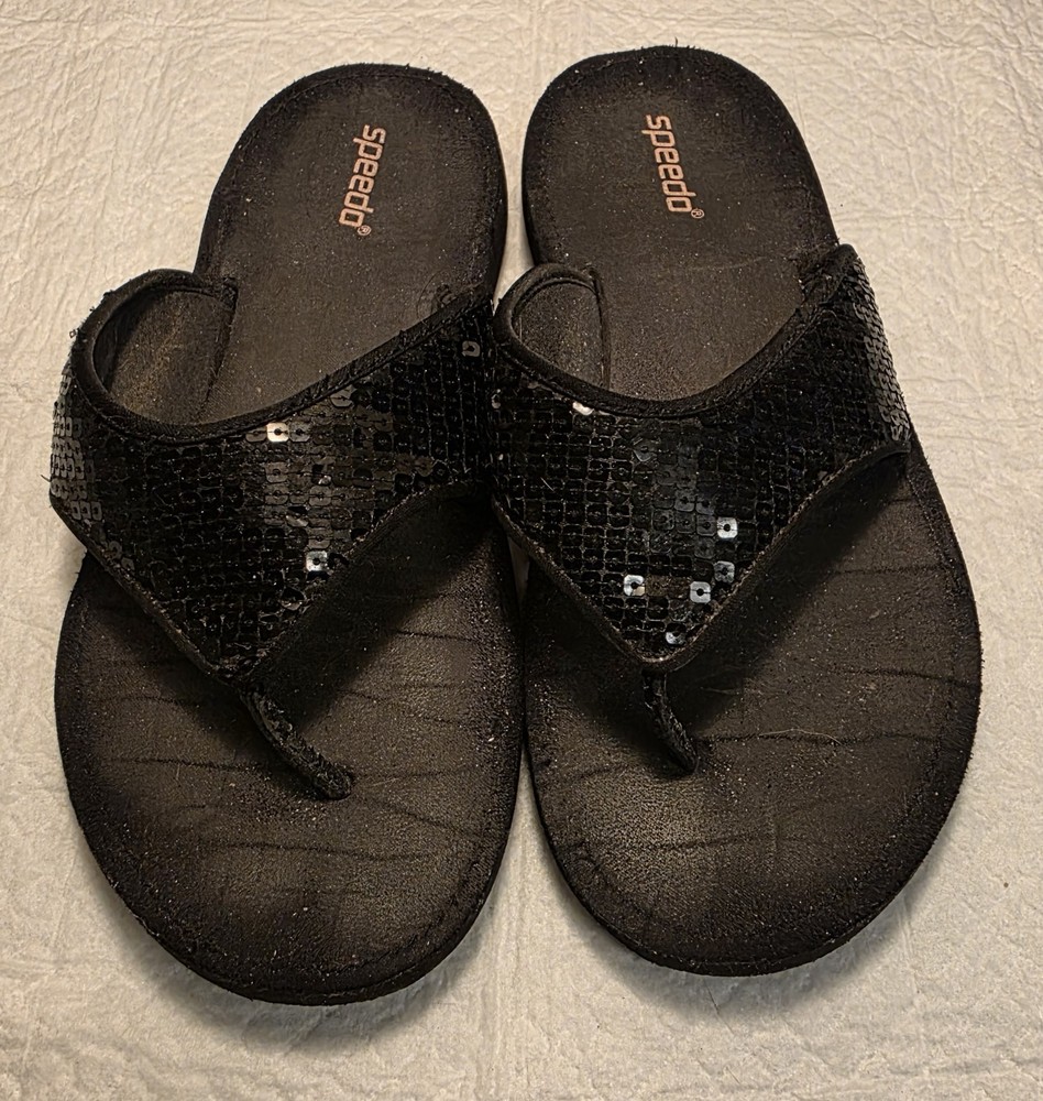 Speedo Womens Size 9 Black Sequin Flip Flops Slip On Casual Sandals