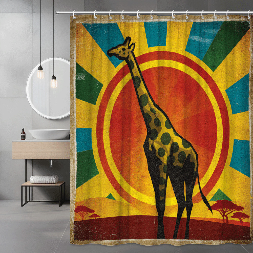 Giraffe Sunset Safari Shower Curtain Graphic Print