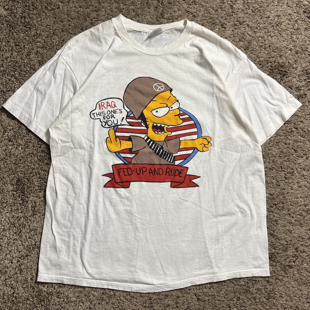 Vintage 80s Hanes Bart Simpson Iraq Army T-Shirt XL