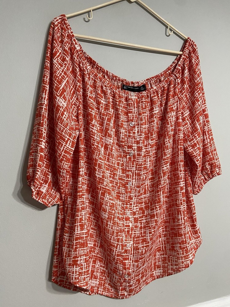 New York and Company Red Polyester Off The Shoulder Blouse womens XL