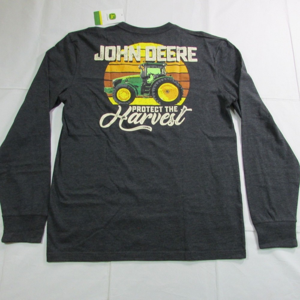 John Deere Men's Long Sleeve Protect The Harvest Back Graphic T-Shirt Black