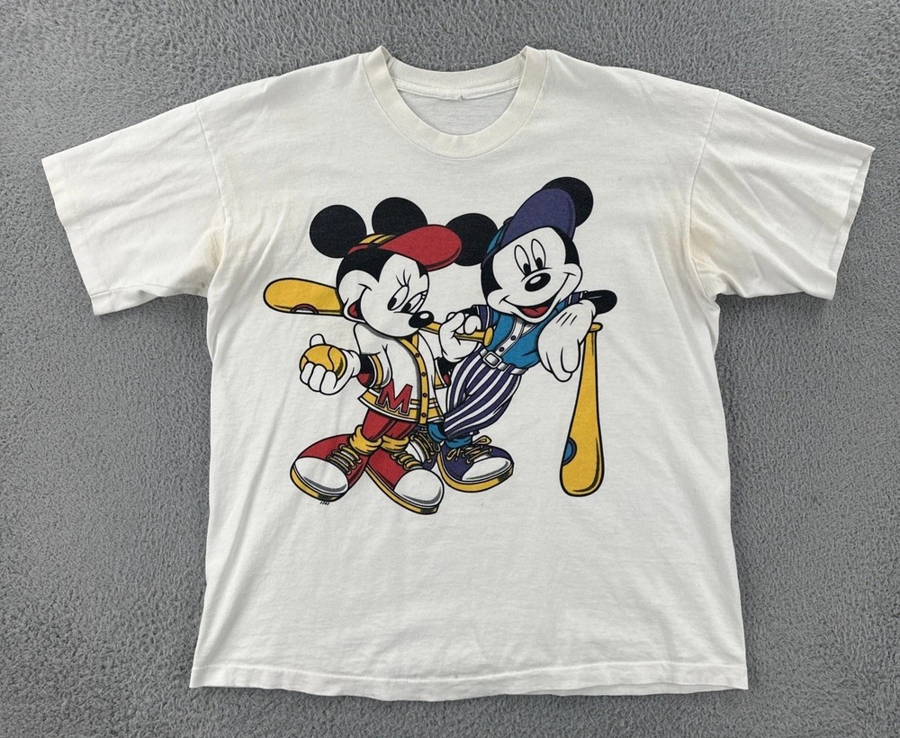 Vtg Disneys Men’s XL White Single Stitch Shirt Mickey & Minnie Mouse Graphic Tee