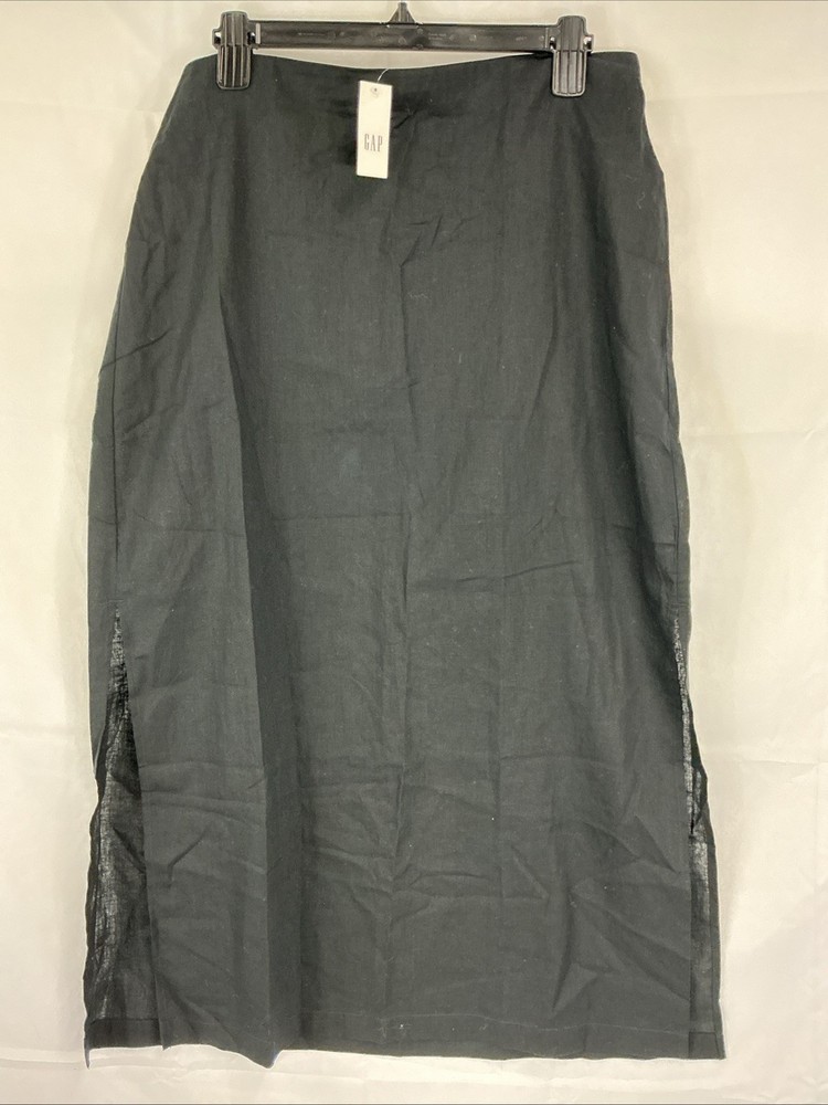 NWT Gap Women's Large Black Maxi Slip Skirt Linen & Cotton