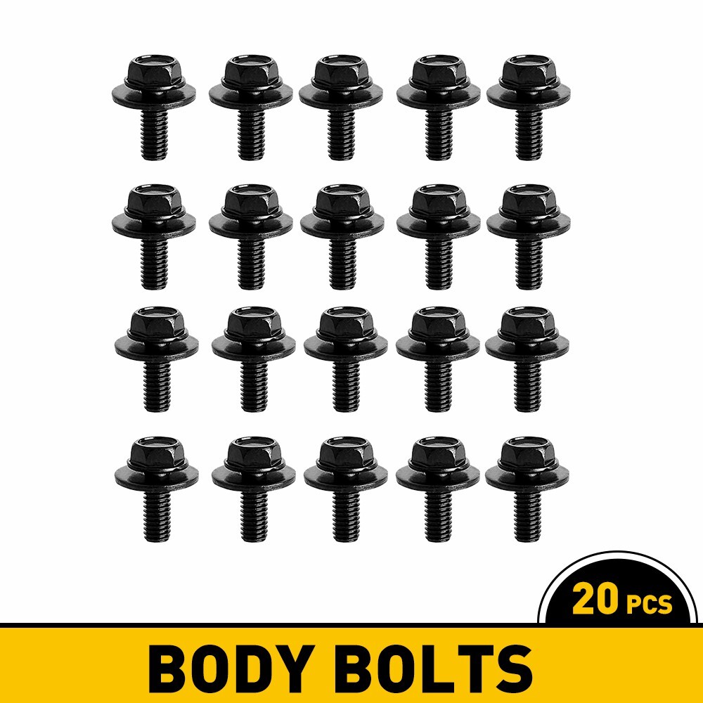 20PCS Body Bolts Screw Fastener Fender M6-1.0x 16mm Long- 10mm Hex- 17mm Washer