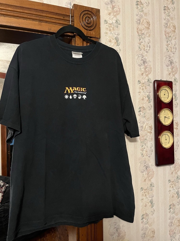 Vtg Y2K Magic The Gathering TCG Promo Shirt XL 2000s Black Pokemon Yugioh Flaw