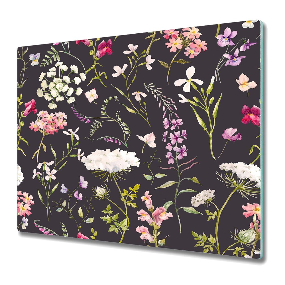 Glass Chopping Cutting Board Utensil Dark botanic flowers Colourful 60x52
