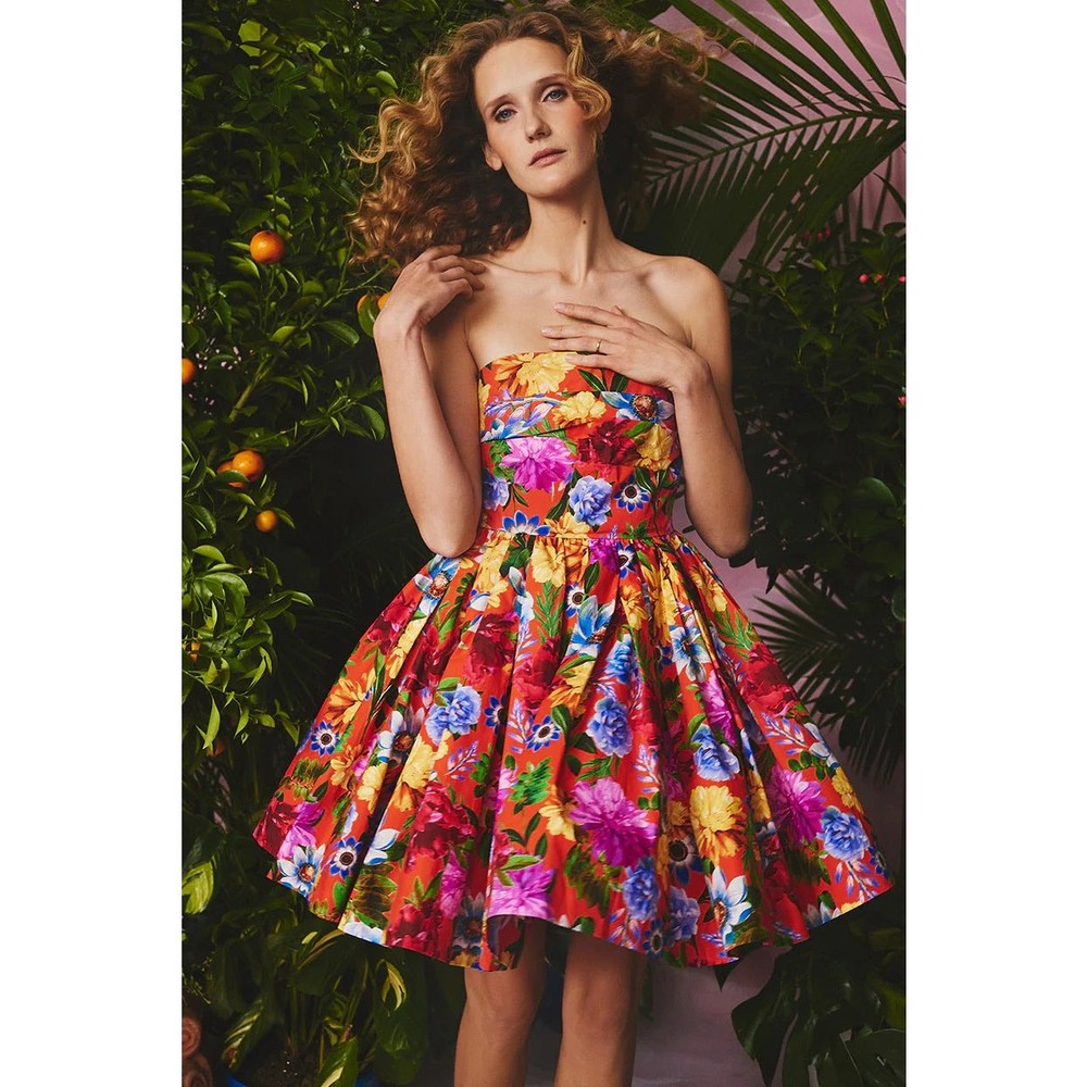 Cara Cara  mini strapless floral multicolored Pleated Nadia Dress 4