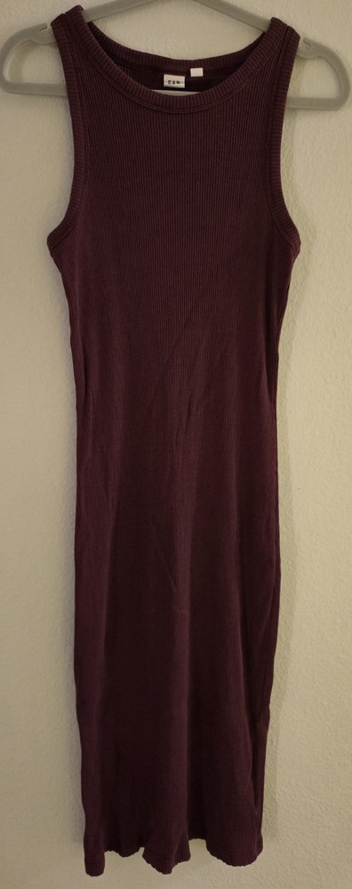 GAP Burgundy Ribbed Knit Tank Midi Dress Scoop Neck Sleeveless Size S