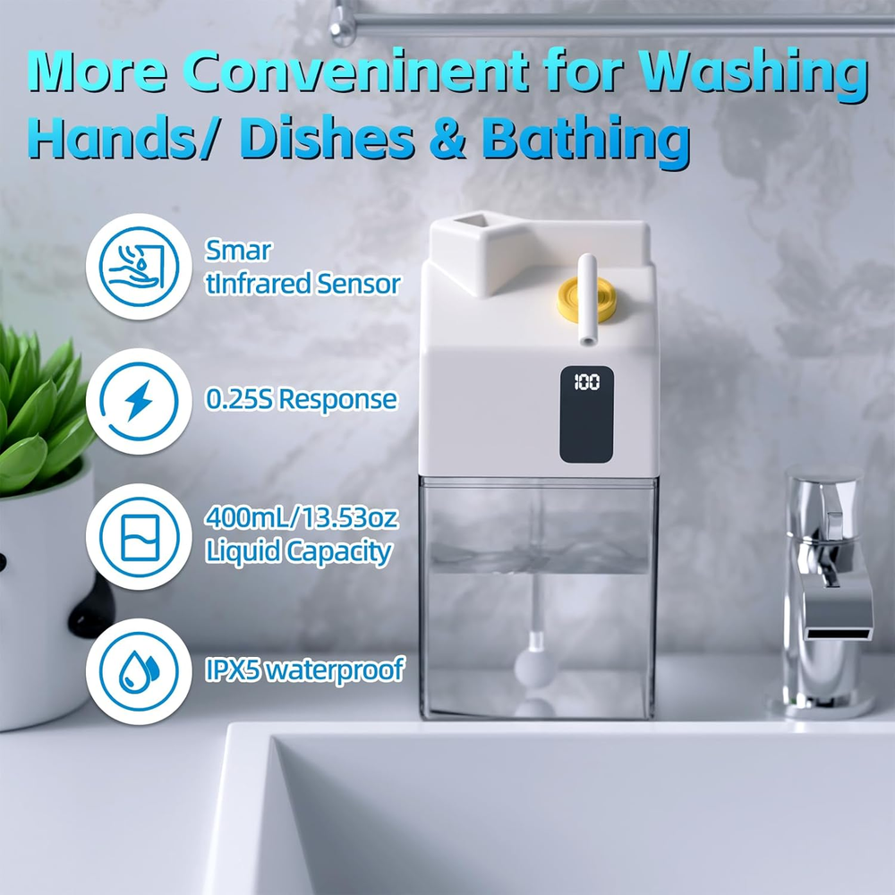 Rechargeable Automatic Soap Dispenser Touchless,3-Level Adjustable,USB Rechargea