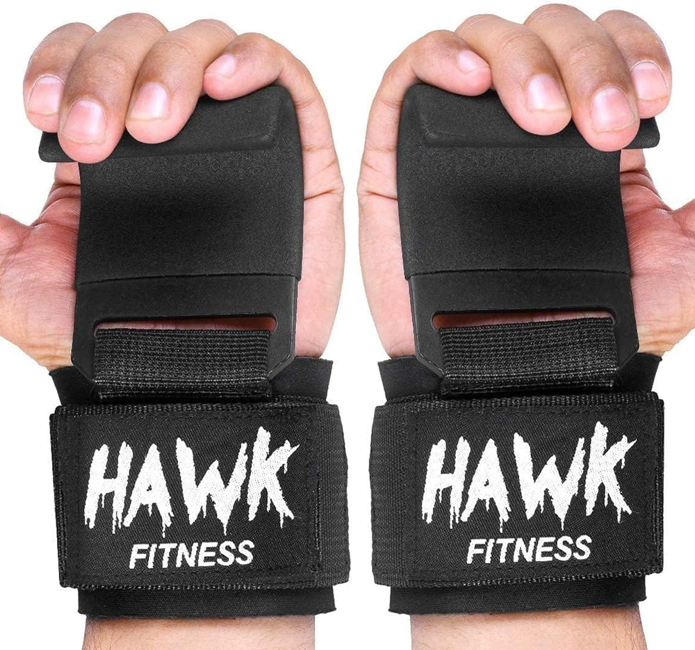 HWK Sports Black Weightlifting Hooks with Padded Wrist Straps for Men and Women