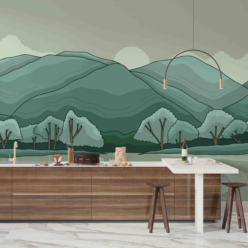 3D Mountains Forests River Abstract Self-adhesive Removable Wallpaper Murals 2-image