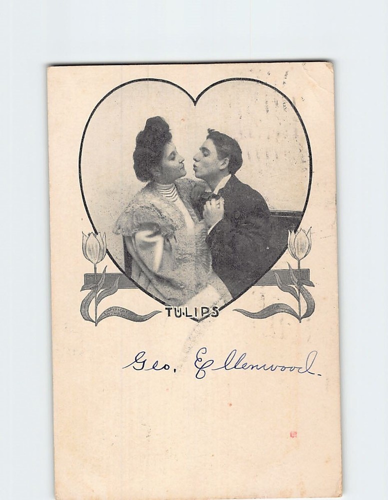 Postcard Tulips A Couple Holding Hands and about to Kiss