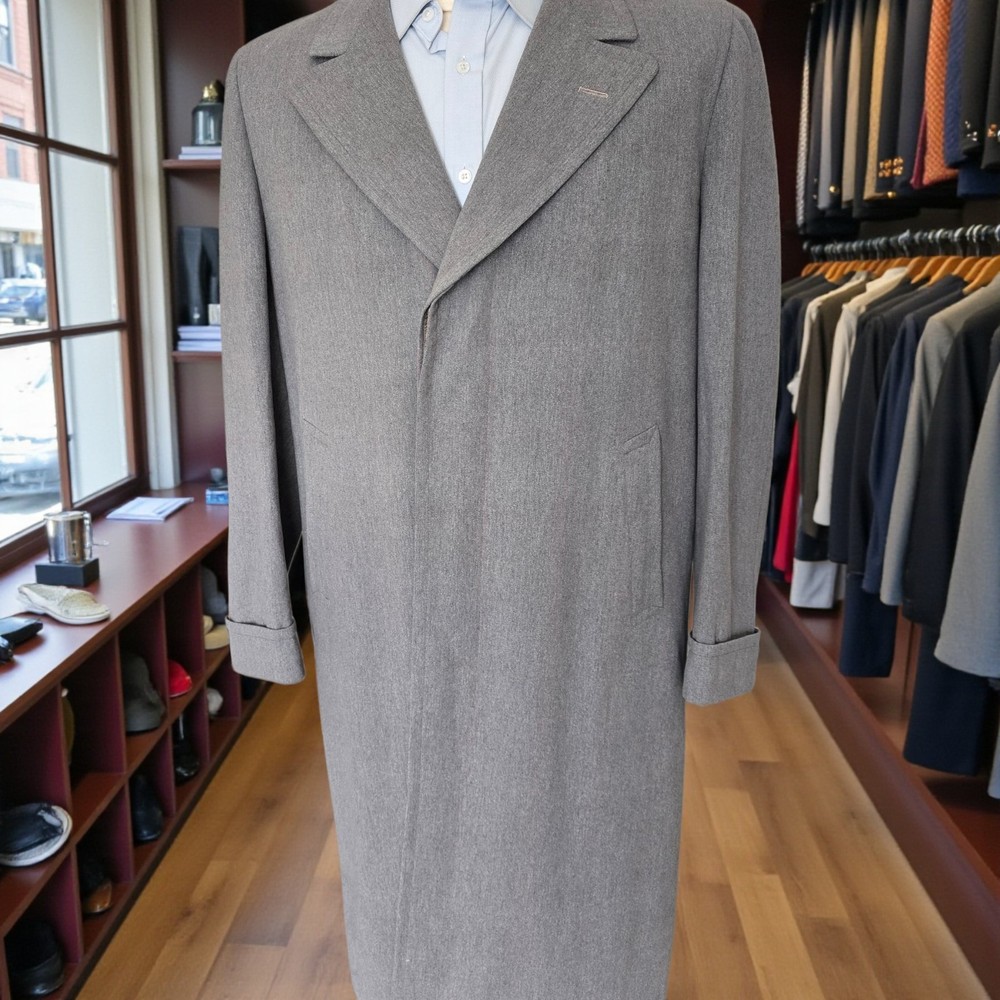 Vtg Bespoke 1960s Wool Overcoat 44r  Peak Lapel Worsted Tex
