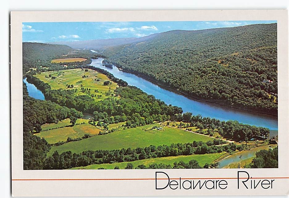 Postcard Aerial View Delaware River Pocono Mountains Area Pennsylvania & NJ USA