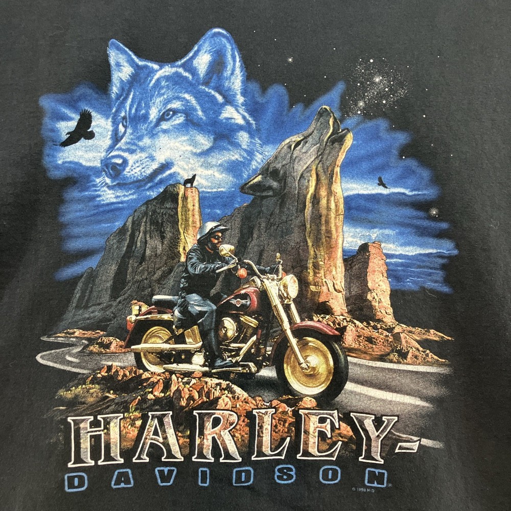 Vintage Harley Davidson Shirt Mens 4XL Black Wolf Motorcycle Short Sleeve