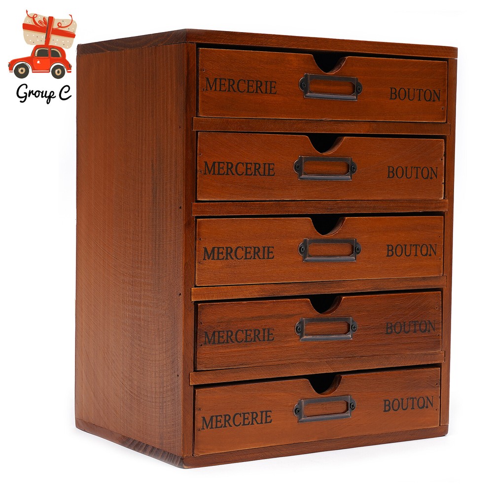 Vintage 5 Layers Large Jewelry Organizer Wooden Storage Box Case With 5 Drawers