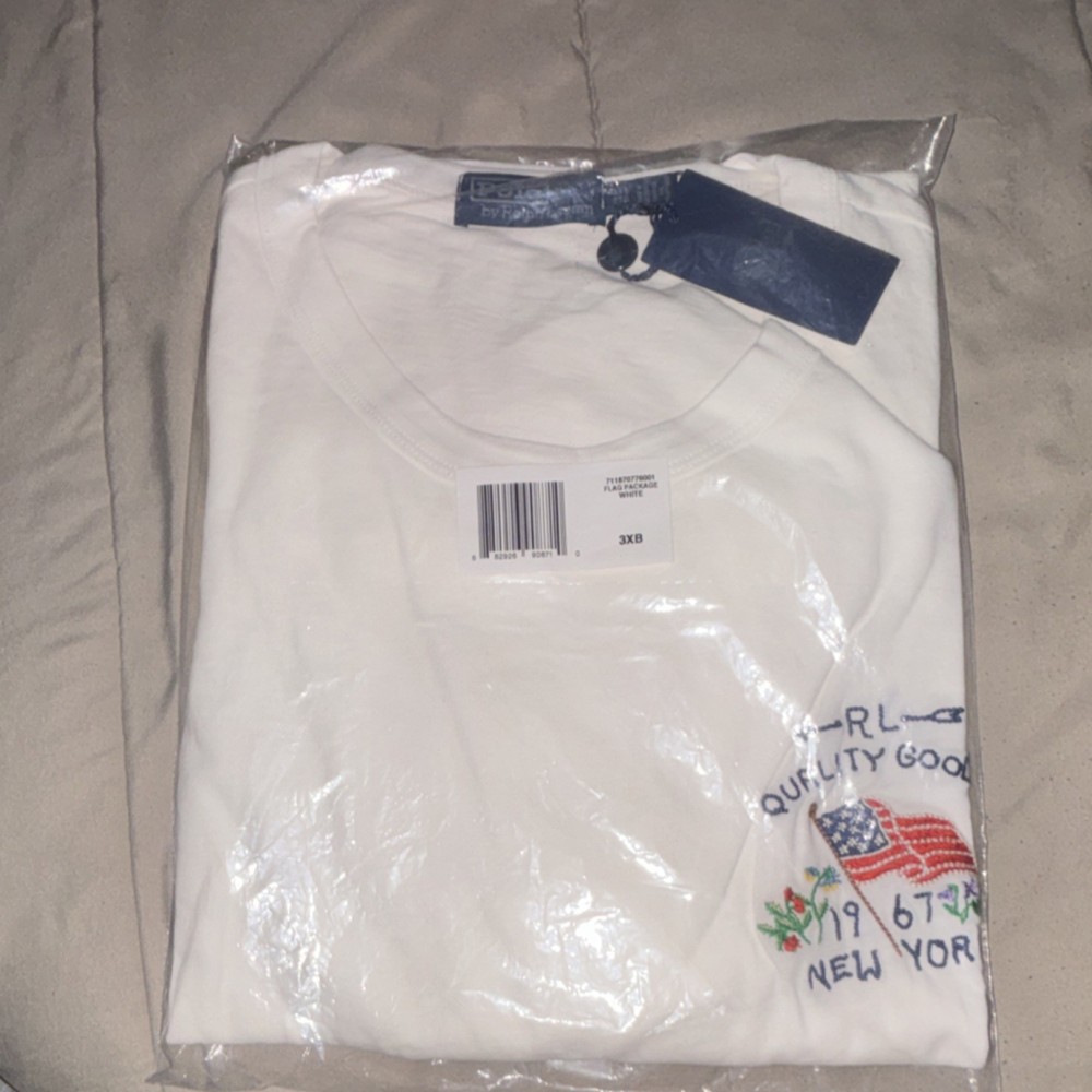 Polo Ralph Lauren USA Flag Embroidered Cotton Men's T-Shirt 3XB White