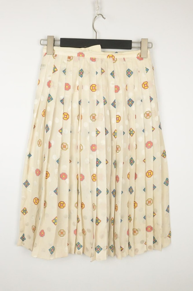 VALENTINO MISS V Seta Silk Geometric Pattern Pleated Midi Skirt Size 42