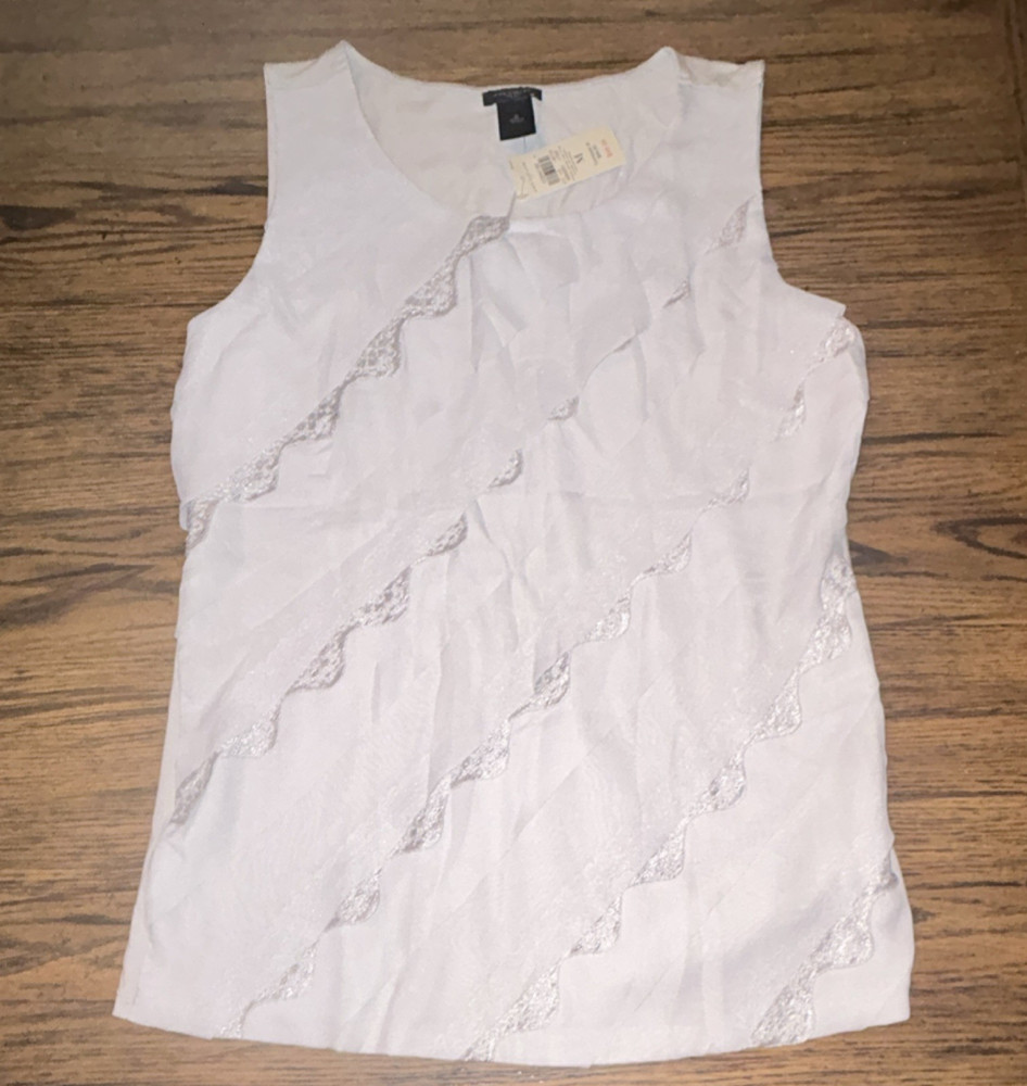 Ann Taylor White Lace Sleeveless Round Neck Women's Tank Top Size M