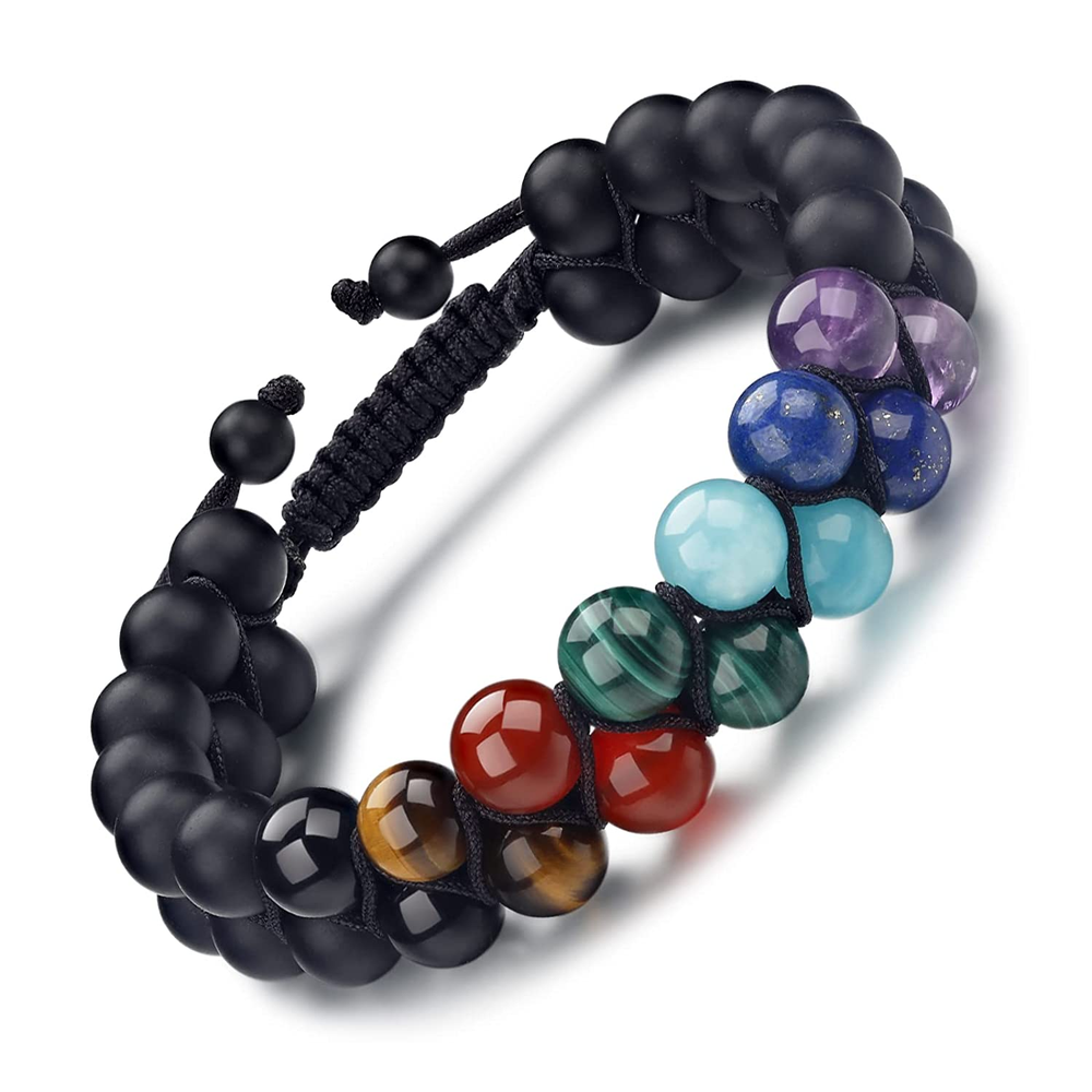 Mens Crystal Bracelet, 7 Chakra Bracelet with Real Stones Tigers Eye Obsidan