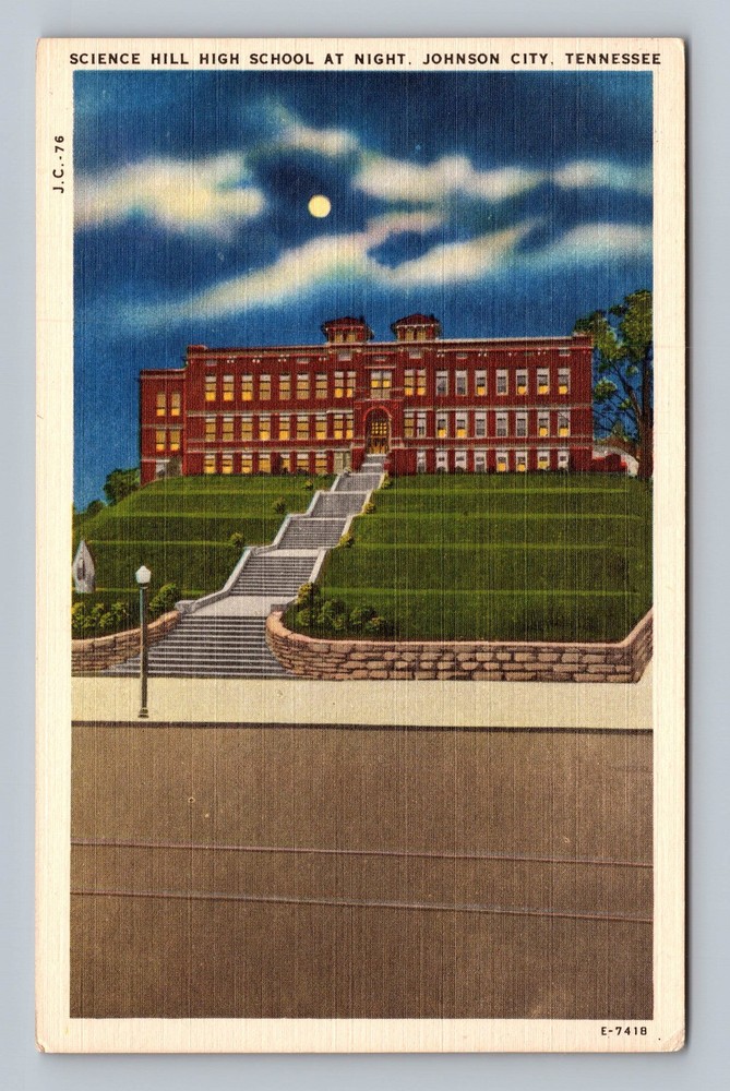 Johnson City TN-Tennessee Science Hill High School At Night Vintage Postcard PC