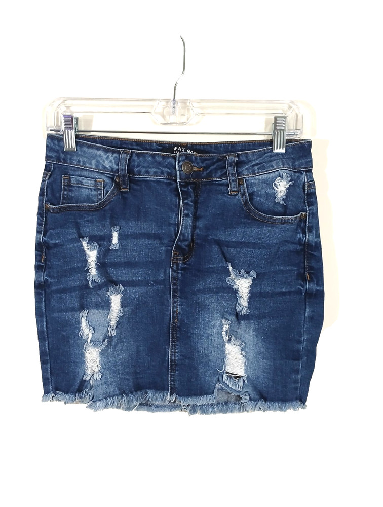 Wax Jean Distressed Denim Mini Skirt | Women's Medium
