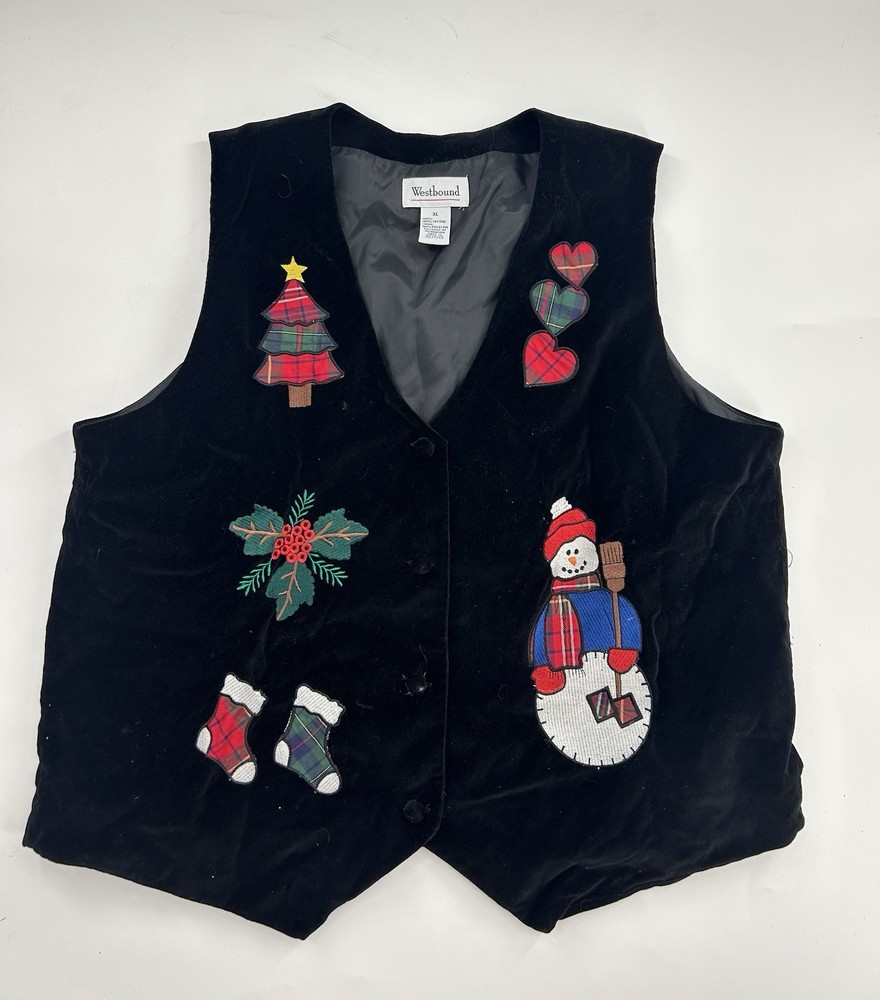 Westbound Christmas Best Black Velvet Women’s XL Snowman Vintage Ugly Sweater