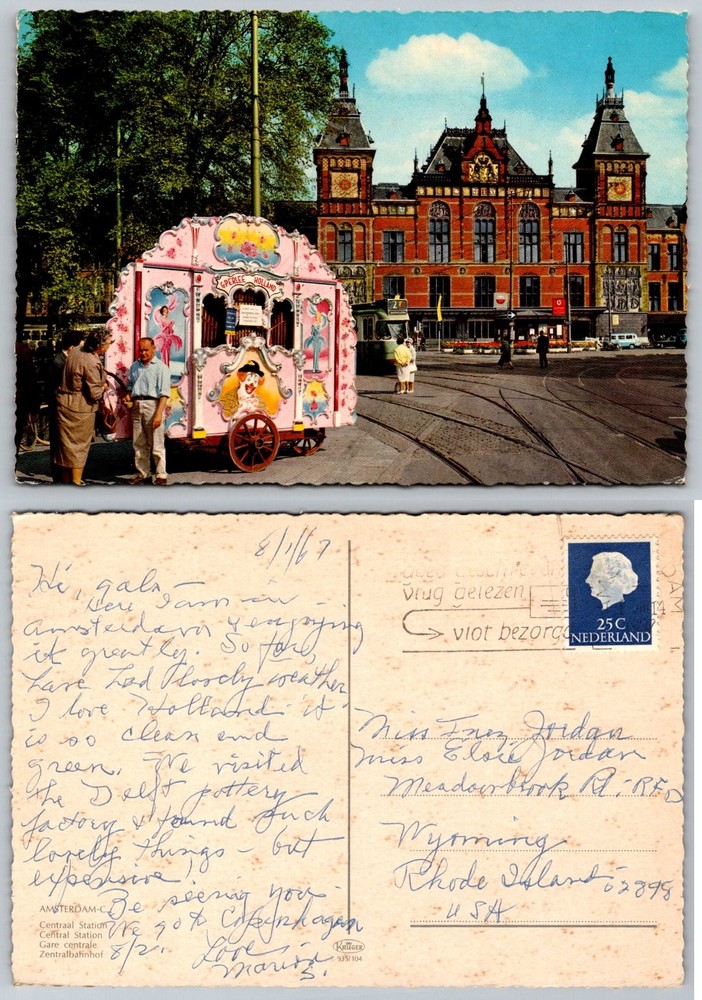 Vintage Amsterdam Centraal Station Street Organ Postcard 1967 Holland Kruger