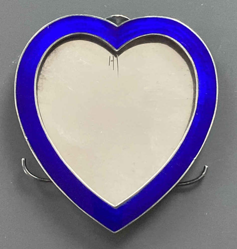 Antique Sterling Silver & Enamel Heart Shaped Picture Frame