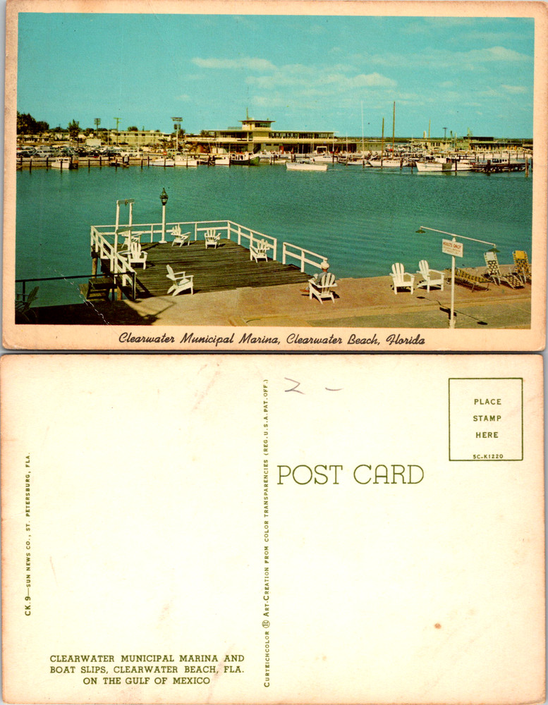 Clearwater Beach Municipal Marina and Boat Slips Gulf Vintage Postcard