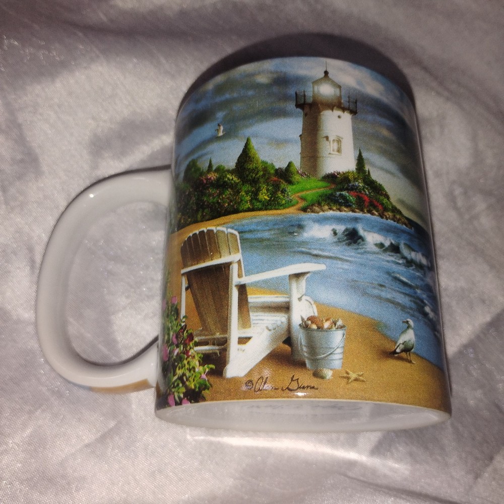 Cape Shore Beach Sea side lighthouse Coffee Mug Tea Cup Vintage