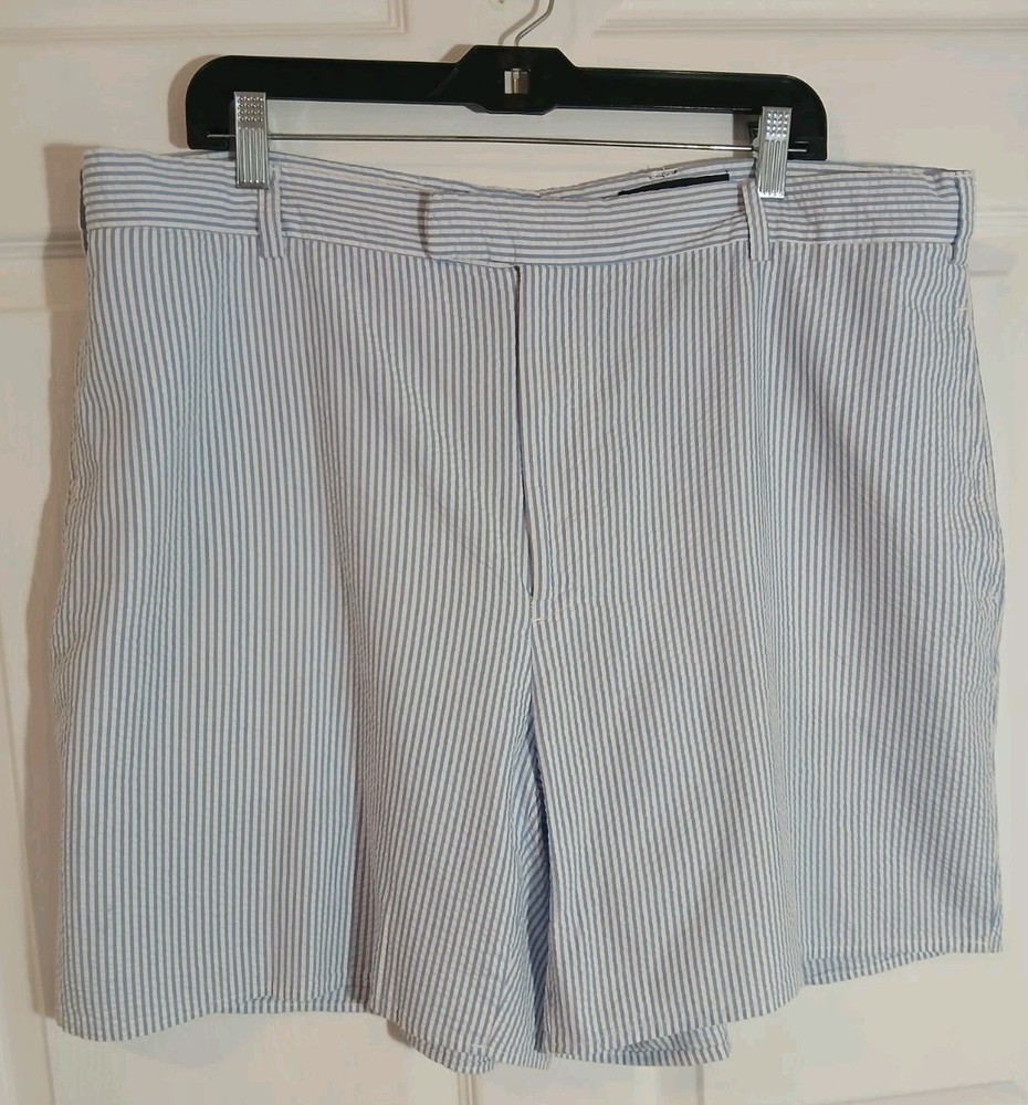 Greg Norman Size 40 Seersucker Men's Shorts  Blue White Striped  Pockets Casual